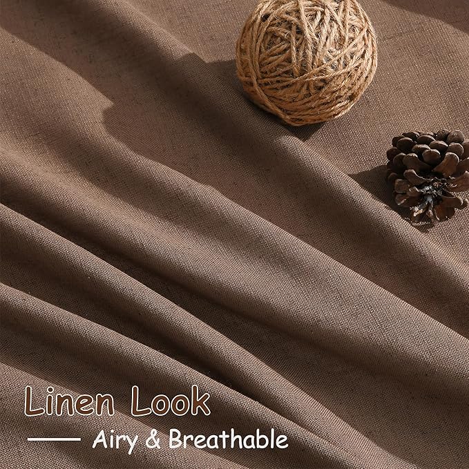 Caramel Brown Linen Semi Sheer Curtains 72 Inches Long 2 Panels Set - Image 4