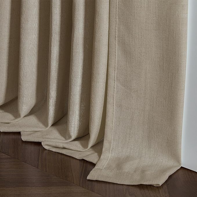 Greige 80 Inches Long Pinch Pleat Light Filtering Linen Window Curtains | Linen - Image 8