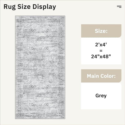 Soalmost 2x4 Washable Rugs for Kitchen, Small Area Rug Grey | Non-Slip Vintage - Image 5