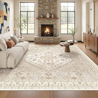 Washable Rugs 8x10 Area Rugs for Living Room, Cream/Beige | Non-Slip Backing by Restydon