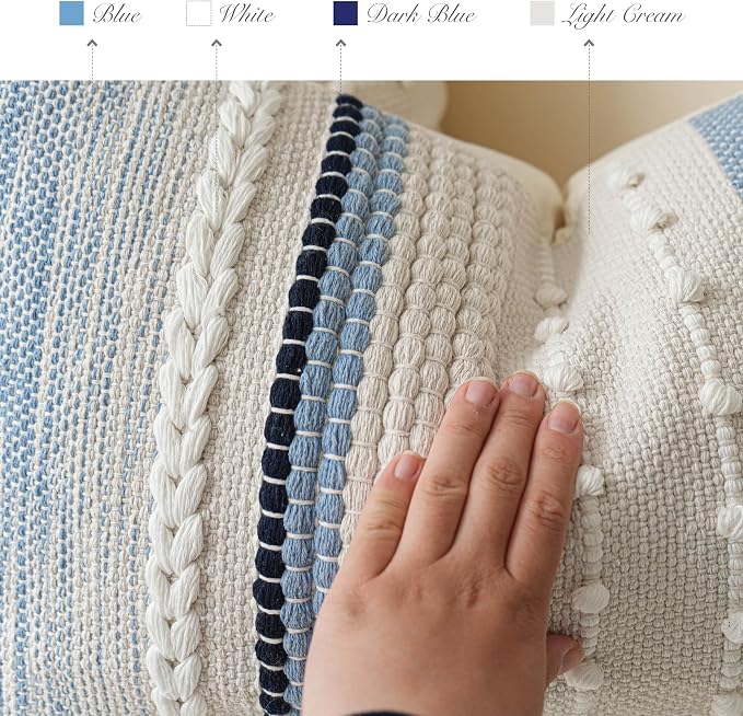 Decorative Lumbar Throw Pillow Cover 14x24 Boho Coastal Blue Accent Cushion - Image 3