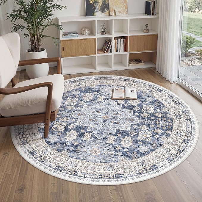 Round Rug 5ft, Circle Rug for Dining Room Table, Dining Room, Nursery Room by Zesthome
