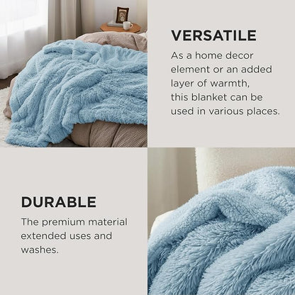 Bedsure GentleSoft Fluffy Light Blue Blankets Queen Size - Image 4