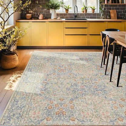 Boho Beige Blue Living Room Rug 6x8 - Image 6