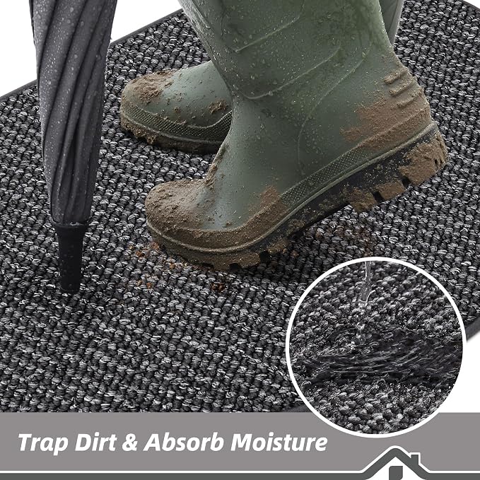 BEQHAUSE Dirt Trapper Door Mat 36" x 60" Half Circle Non Slip, Charcoal | - Image 4