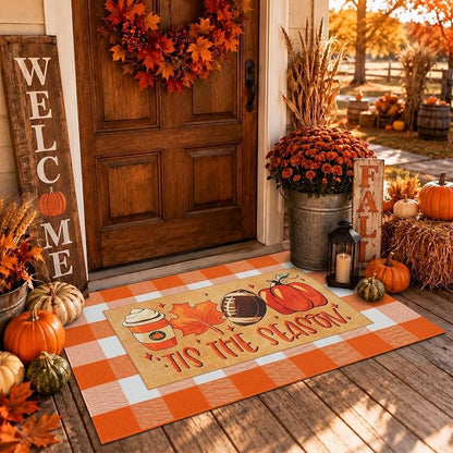 2 Pcs Fall Football Doormat, Layered Pumpkin Welcome Mat by Unknown
