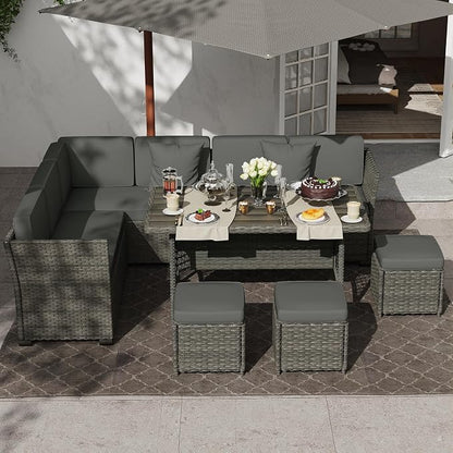 KIGOTY 7 Piece Patio Furniture Set, Outdoor PE Wicker Rattan Outdoor Dining Set - Image 6