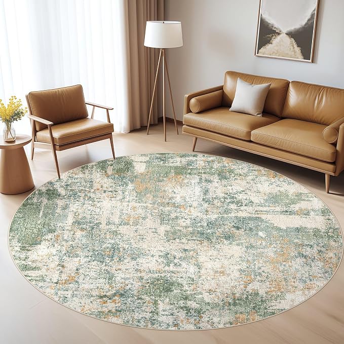 LOONGRUG Round Rug 8x8 Washable Large Neutral Modern Circle Rugs Green | - Image 8