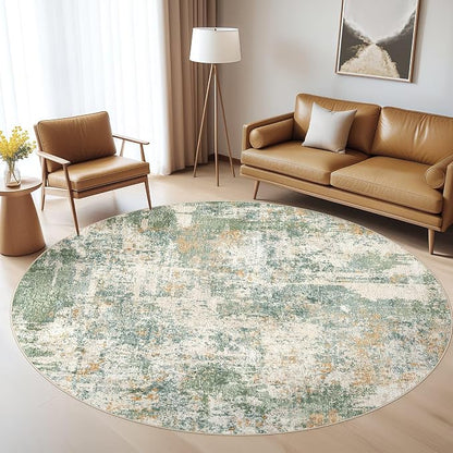 LOONGRUG Round Rug 8x8 Washable Large Neutral Modern Circle Rugs Green | - Image 8