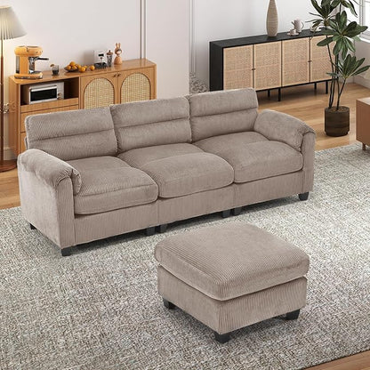 HAOMARKETS Corduroy 2-Piece Sofa Set, Upholstered Ottoman and 3-Seater Sofa - Image 6
