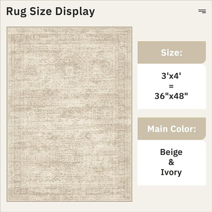 Soalmost 3x4 Rugs Non-Slip, Small Washable Kitchen Entryway Area Rug Beige | - Image 5