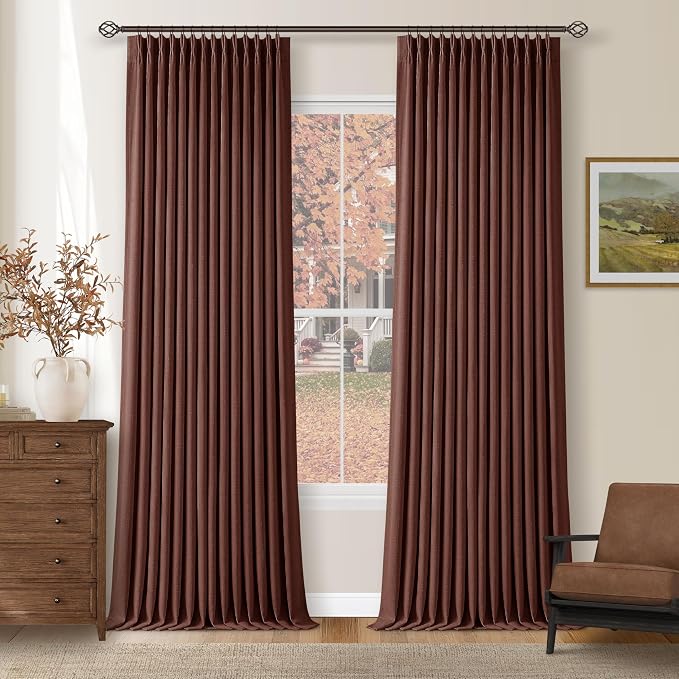 Maroon Blackout Pinch Pleated Linen Curtains 105 Inches Long | Thermal Insulted - Image 7