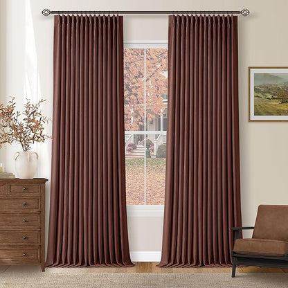 Chestnut Brown Linen Blackout Pleated 90 Inch Curtains by Twodrapes