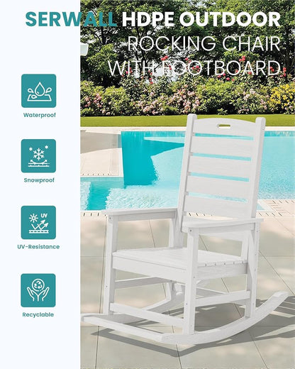 SERWALL Outdoor Rocking Chair Set of 4, Oversized HDPE Patio Rocking Chair - Image 4