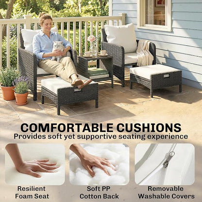 Outsunny 5 Piece Patio Furniture Set, Wicker Balcony Furniture - Image 4
