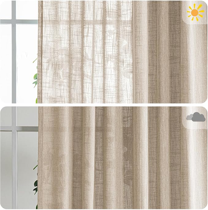 MYSKY HOME Cotton Curtains for Living Room Farmhouse Semi Sheer Light Filtering - Image 3