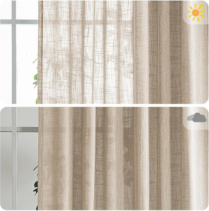 MYSKY HOME Cotton Curtains for Living Room Farmhouse Semi Sheer Light Filtering - Image 3