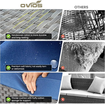 ovios 12 Pieces Patio Furniture Set, Outdoor Wicker Sectional Sofa - Image 7