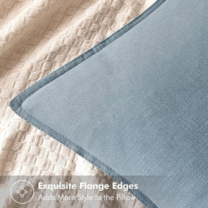 MIULEE Decorative Linen Pillow Covers 18x18 Inch Blue Grey | Boho Farmhouse​ - Image 2