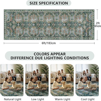 2x6 Hallway Runner Rug, Washable Vintage Retro Long Runner Rugs - Image 2