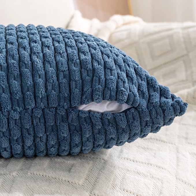 Set of 4 Blue Decorative Throw Pillow Covers 12x20 Inch Corduroy Pillow Covers - Image 5