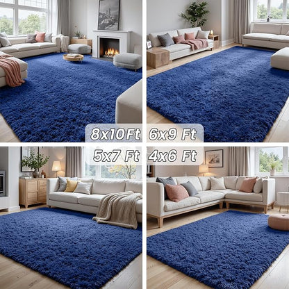 5x7 Fluffy Shag Area Rugs for Living Room Bedroom: Soft Plush Carpet Blue | - Image 7