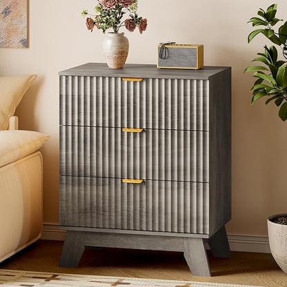 BORNOON Fluted 3 Drawer Dresser, 30.3" Tall Compact Modern Boho Chest of Drawers by BORNOON