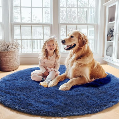 Navy Blue Round Rugs 6ft for Living Room Bedroom, Fluffy Circle Area Rug for - Image 7