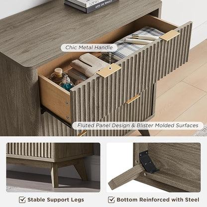 T4TREAM Fluted 3 Drawers Nightstand, Oversized Extra Large Modern Side Table - Image 6