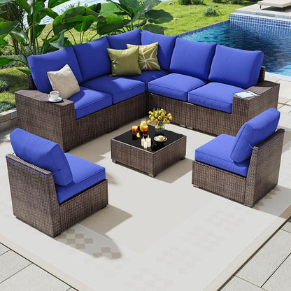 8 Piece Outdoor Patio Furniture Set, Outdoor Sectional Furniture, Rattan & - Image 2