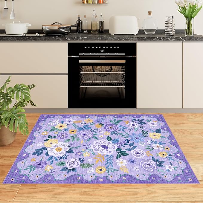 DUKINO 2x3 Entryway Rug, Floral Door Mat Soft Washable Rug Non Slip, - Image 5
