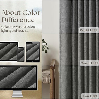 Dark Gray Linen Pinch Pleated Light Filter Curtains 102 Inches Long 2 Panels - Image 4