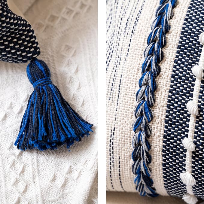Decorative Lumbar Throw Pillow Cover 14x24 Boho Dark Blue Accent Cushion - Image 6