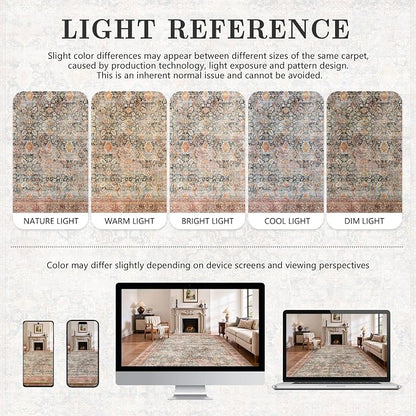 5x7 Area Rugs - Washable Vintage Retro Living Room Rug, Soft Ultra Thin Non - Image 8