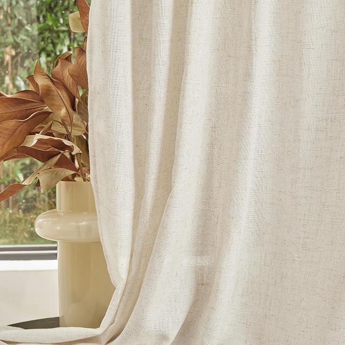MYSKY HOME Linen Curtains for Living Room 1 Panel, Natural Semi Sheer Curtains - Image 7