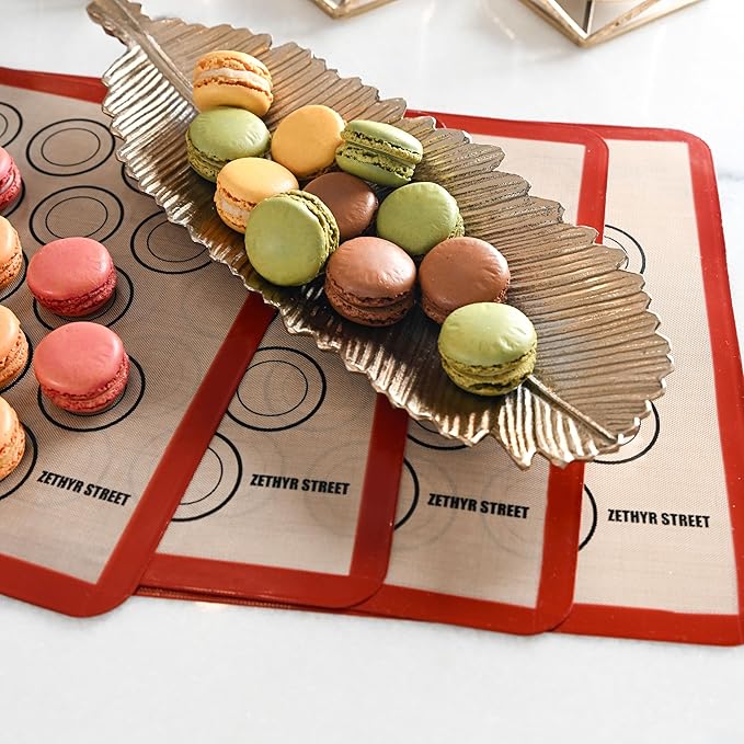 Macaron Silicone Baking Mats - Non-Stick Macaron Mat for Easy Baking | Heat Resistant & Dishwasher Safe Macaron Baking Mat | Reusable & Eco-Friendly, 3/4 Size - Pack of 3 - For Macarons Red Border