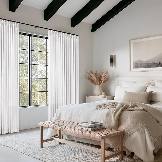 Pinch Pleated 90 Inch Linen Light Filtering Snow White Curtains - Image 7