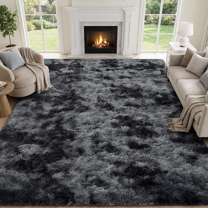 PLHXFR 8x10 Area Rugs Living Room: Fluffy Bedroom Soft Shag Rug Black Grey | - Image 2