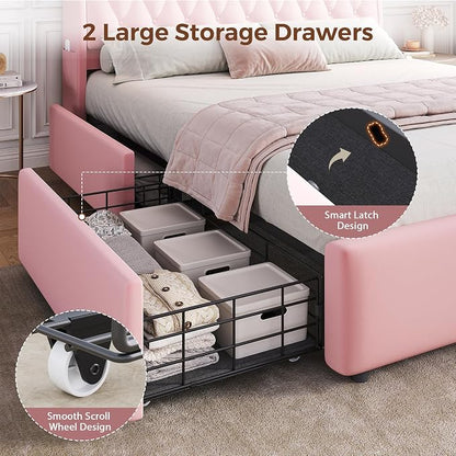 Full LED Velvet Bed Frame with 2 Storage Drawers&Hidden Headboard, Upholstered - Image 7