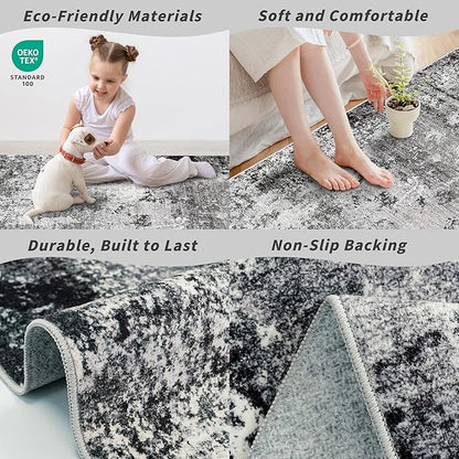 2x8 Washable Hallway Runner Rug – Non-Slip Modern Abstract Neutral Low-Pile - Image 5