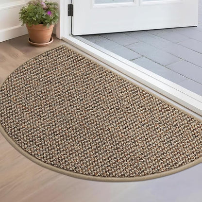 BEQHAUSE Dirt Trapper Door Mat 17" x 30" Half Circle Non Slip Rugs, Taupe | by BEQHAUSE