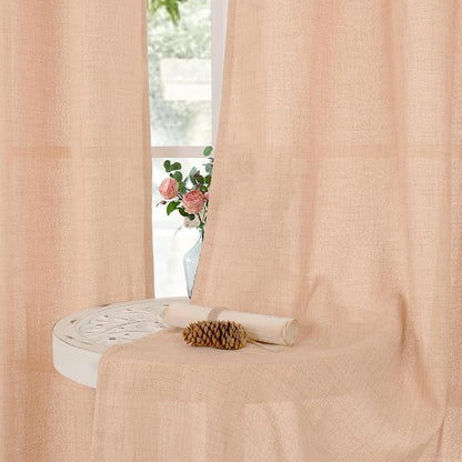 YoungsTex Peach Linen Curtains 40 Inches Long, Short Drapes - Image 3