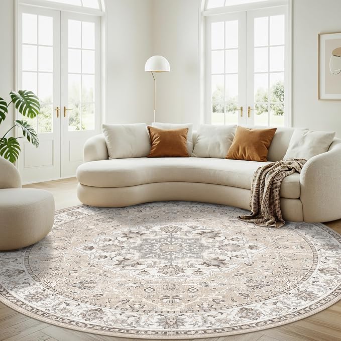 Washable 6ft Circle Round Rug: 6x6 Low-Pile Circular Rug - Image 4