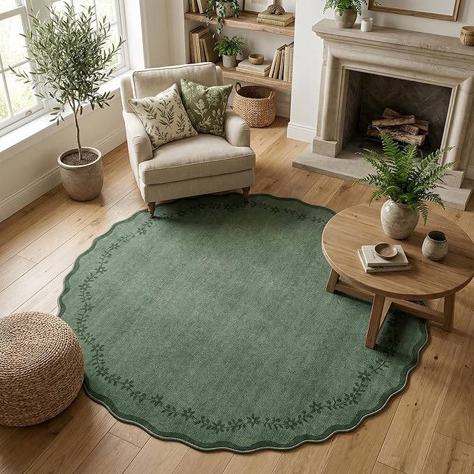 GarveeHome Large Round Rug 8ft Scalloped Washable Circle Living Room Rug | Soft - Image 3