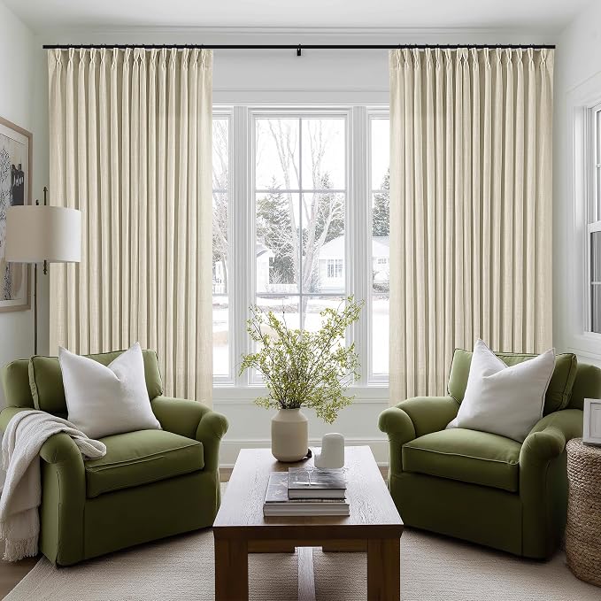 Extra Wide Pinch Pleat 100 x 96 Inch Linen Semi Sheer Curtains 1 Panel | - Image 7