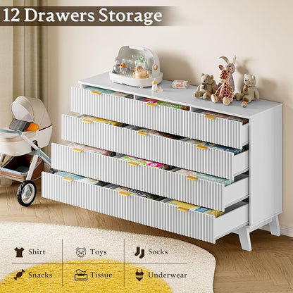 BORNOON 57" Wide Dresser for Bedroom, 12-Drawer Fluted Dresser - Image 3