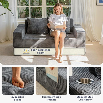 MAXYOYO Loveseat Sofa Bed, 4 in 1 Convertible Boneless Couch Folding Recliner - Image 7