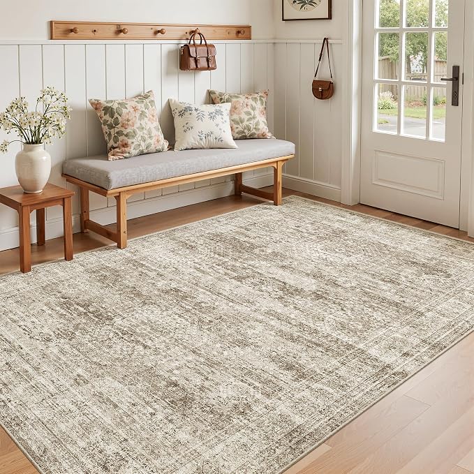 Soalmost 4x6 Area Rug for Living Room, Washable Rugs Non-Slip, Thin Foldable - Image 3