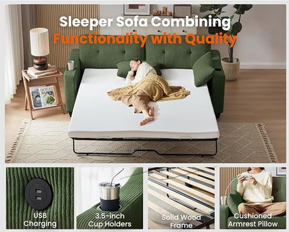 Queen Size Pull Out Sleeper Sofa Bed, 2-in-1 Convertible Corduroy Pull Out - Image 5