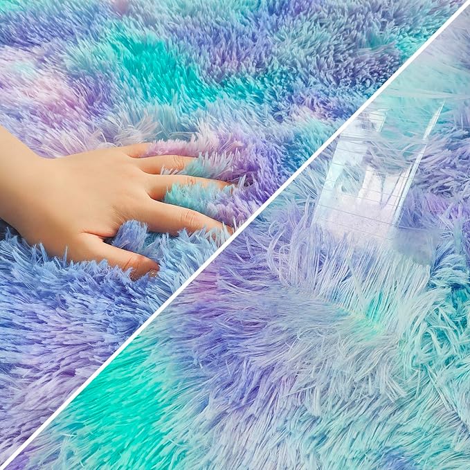 Small Area Rug for Bedroom 2x3ft Mini Tie-Dye Purple Rainbow Fluffy Rug Mat - Image 6